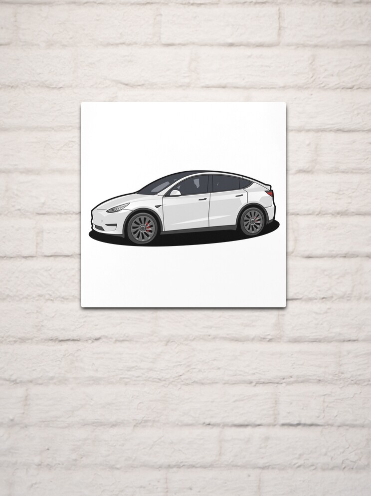 Fotodruck for Sale mit Tesla Model Y Weiß von sugoishrimp