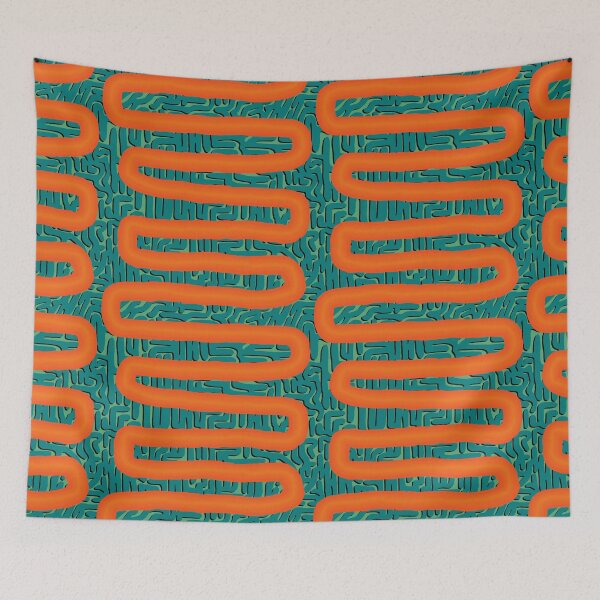 Item preview, Teal and Orange Doodle Meander designed and sold by Miranda Benson.