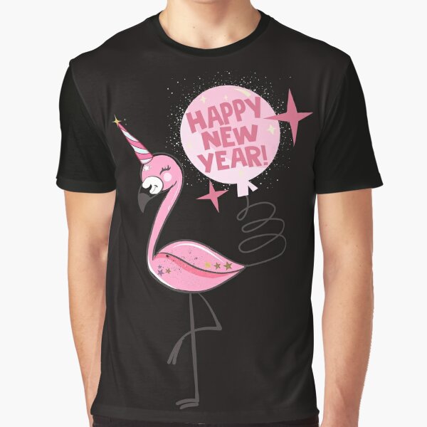 Happy new year with pink flamingo  Kids T-Shirt for Sale by EclairVanilla