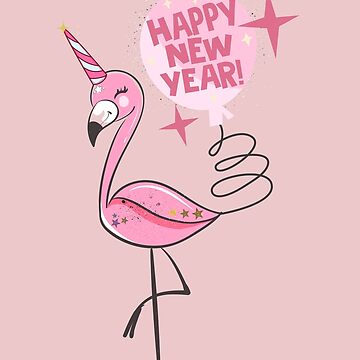Happy new year with pink flamingo  Kids T-Shirt for Sale by EclairVanilla