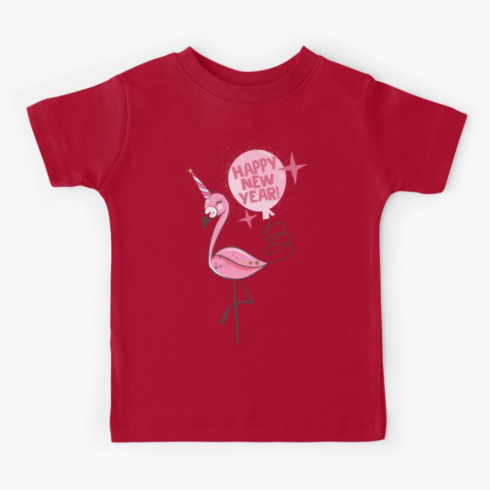 Happy new year with pink flamingo  Kids T-Shirt for Sale by EclairVanilla