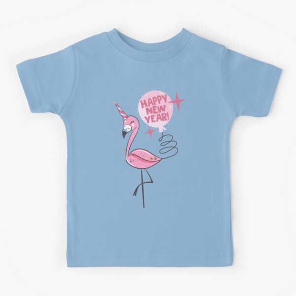 Happy new year with pink flamingo  Kids T-Shirt for Sale by