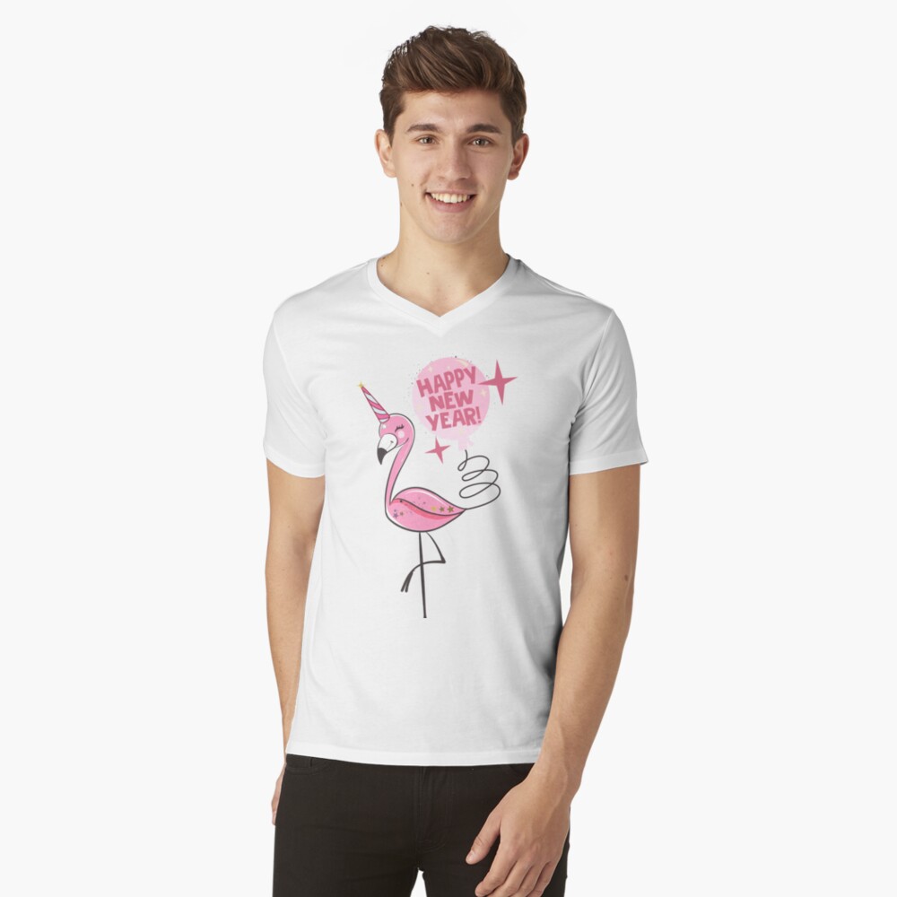 Happy new year with pink flamingo  Kids T-Shirt for Sale by EclairVanilla