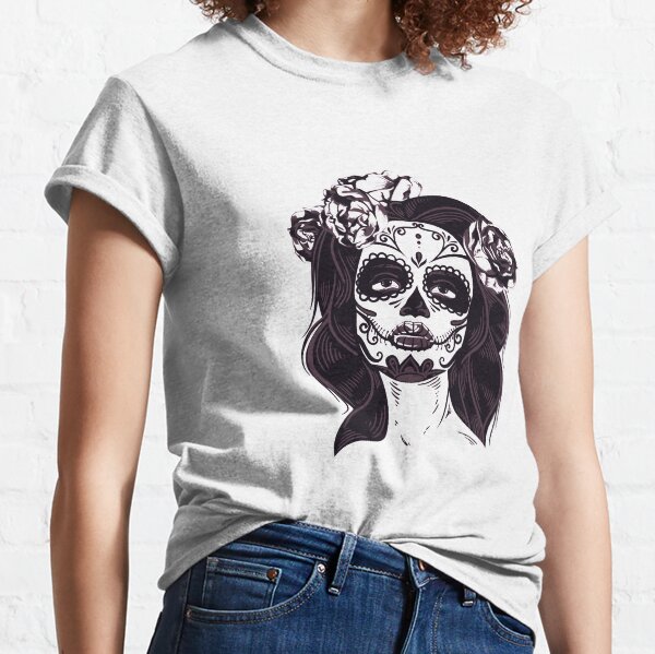 La Calavera Catrina Skull, flores de catrina Camiseta clásica