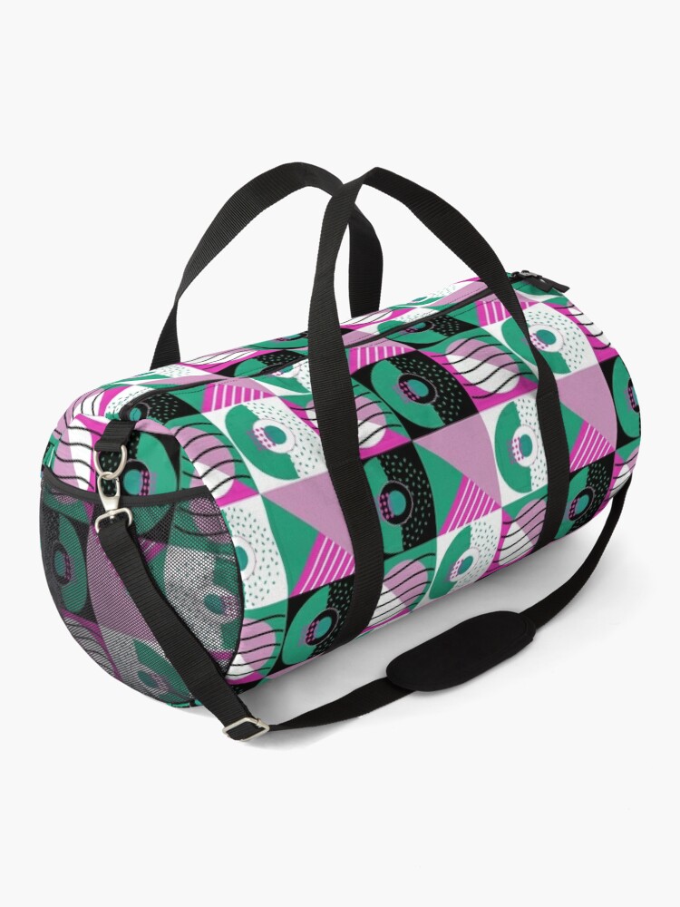 Disover Retro 80s Memphis Abstract Geometric Pink Green Pattern Duffel Bag