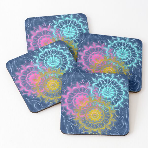 Item preview, Psychedelic Electric Mandala in Teal Pink and Gold designed and sold by ittybittyowl.
