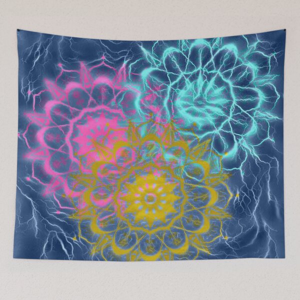 Item preview, Psychedelic Electric Mandala in Teal Pink and Gold designed and sold by ittybittyowl.