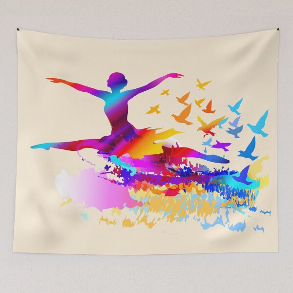 Item preview, Ballet dancer jumping with flying birds designed and sold by Arija07.