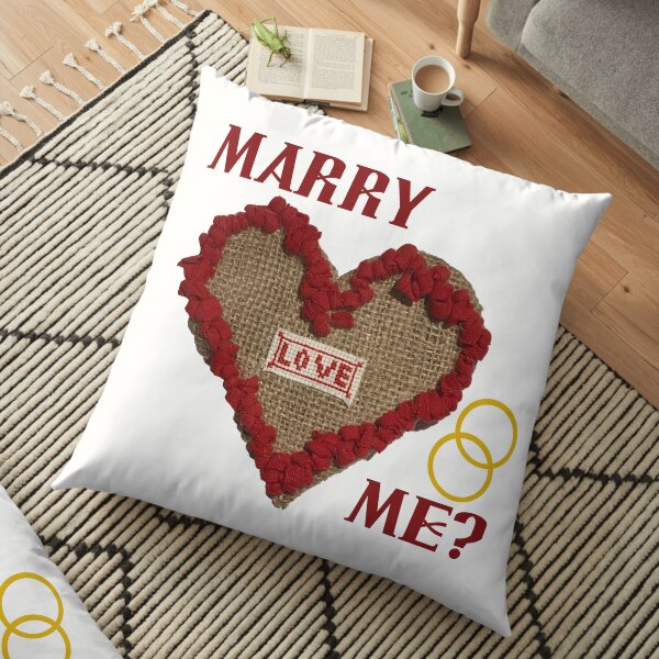 'MARRY ME?' - Hook Rugged Love Heart on Hessian Floor Pillow