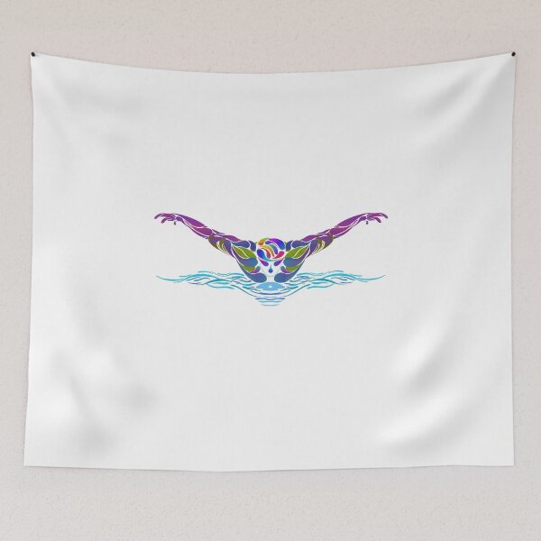 Item preview, A colorful swimmer does the butterfly stroke designed and sold by Zwembad Vergelijker.
