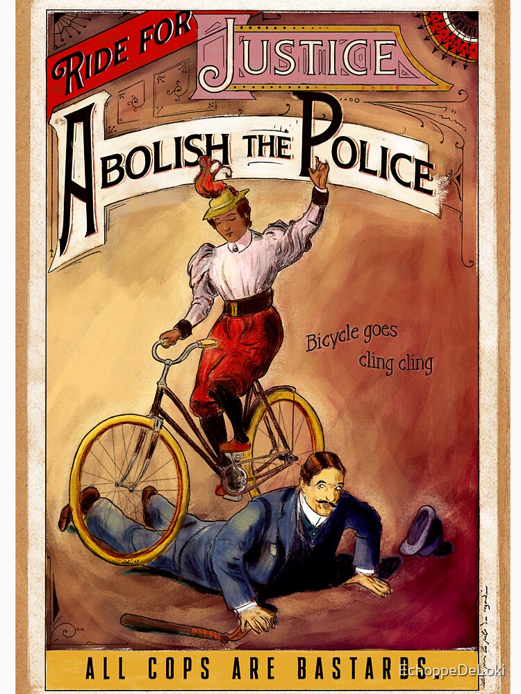 Aperçu 3 sur 3. T-shirt baseball manches ¾ avec l'œuvre Roule pour la Justice - Abolis la Police créée et vendue par EchoppeDeLoki.