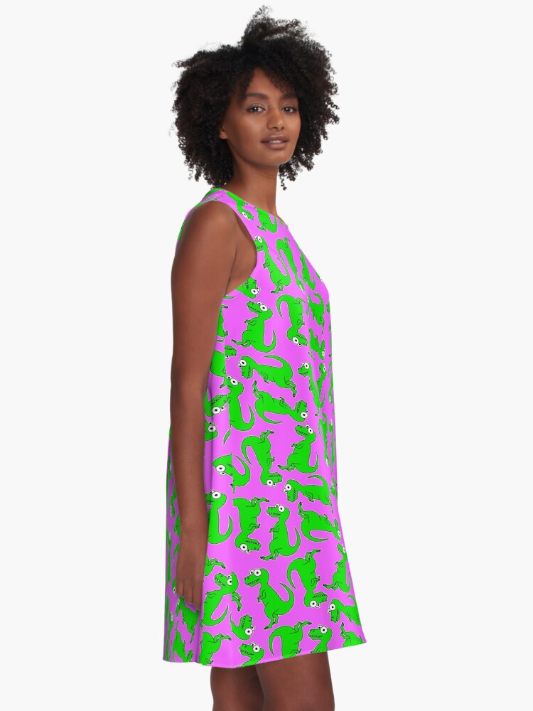 Alternate view of Cute T-Rex - on pink A-Line Dress
