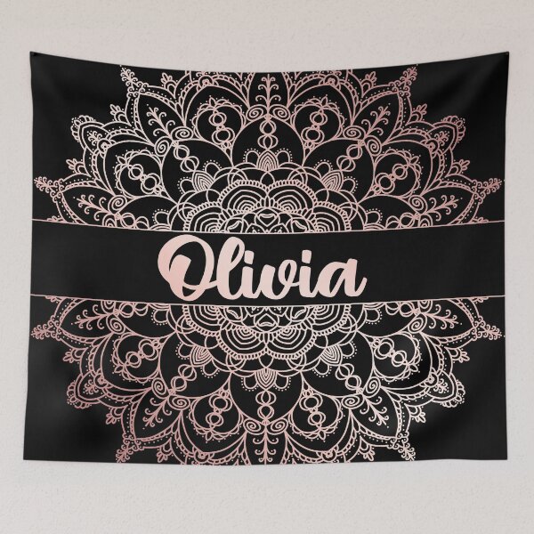Item preview, First name Olivia mandala in rose gold designed and sold by felinefeelings.