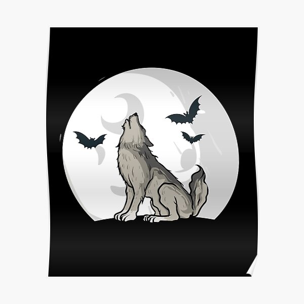 Howling zombie wolf with moon halloween animal bat