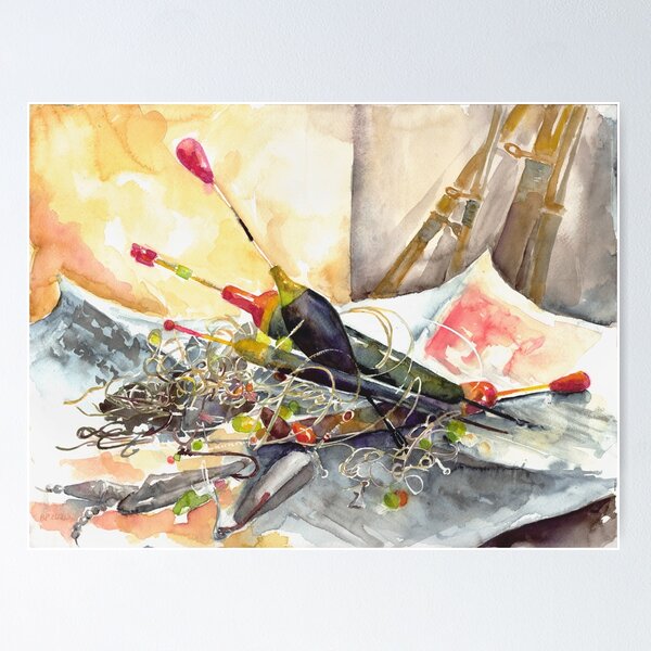 Art Print: Antique Fishing Rod & Tackle. Classic Art for the
