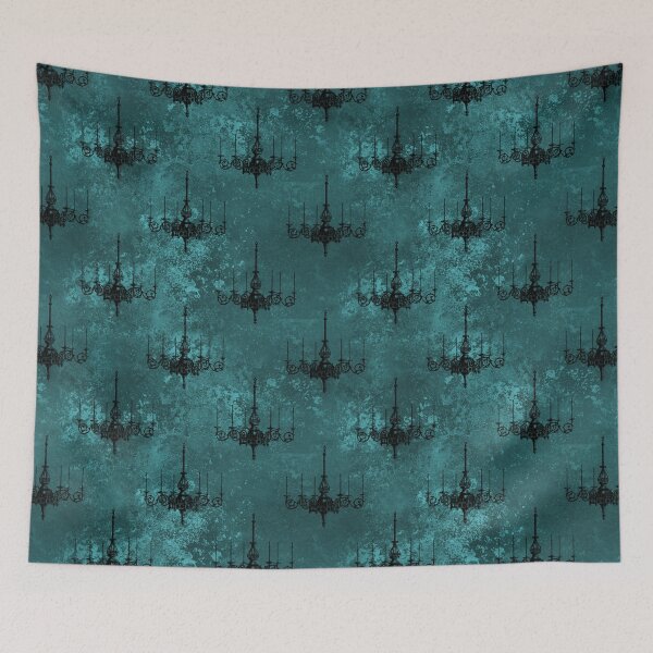 Item preview, Black chandelier on a distressed green background designed and sold by AnnieHochmann.