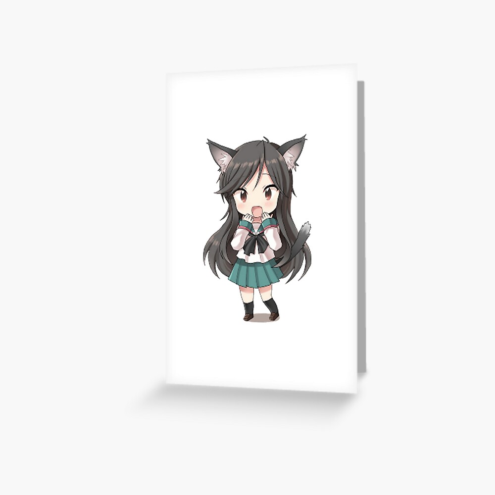 Carte De Vœux Anime Chat Fille Chibi Par Xithyll Redbubble