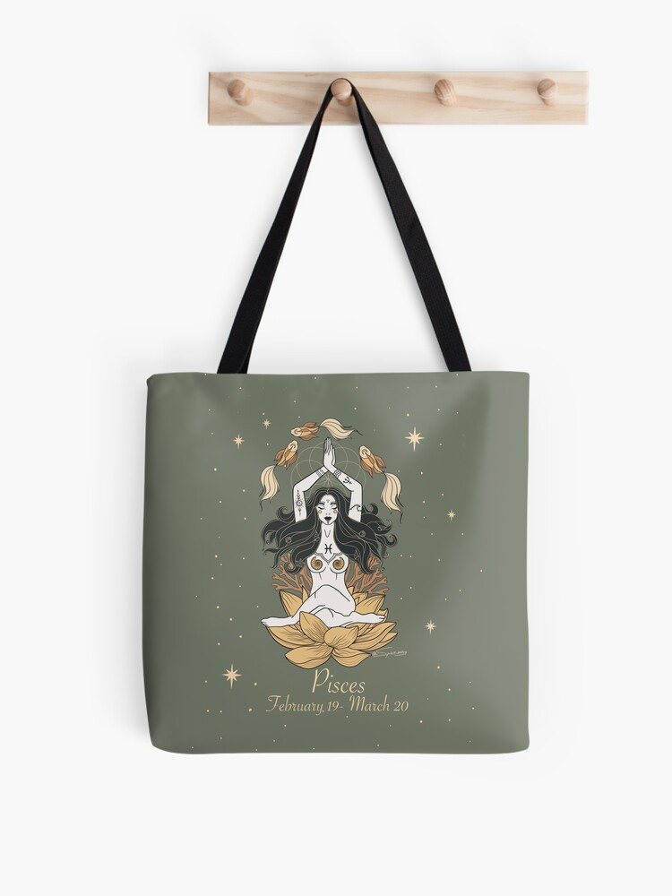 Pisces Zodiac Sign Cotton Canvas Tote Bag Pisces Astrology 