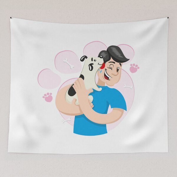 Item preview, Illustration mascot bob hugging a dog demonstrating a lot of affection designed and sold by LucianoCosmo.