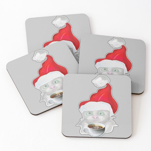 Item preview, Cute Santa Kitty Cat With Coffee (Original Drawing by ACCI) designed and sold by VanyssaGraphics.