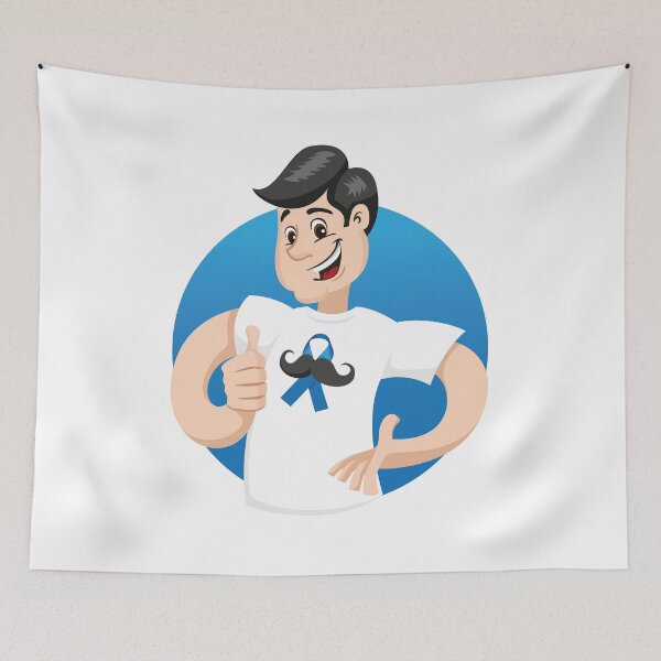 Item preview, Male mascot supporting blue November, against prostate cancer, wearing a white shirt with blue tape and mustache.  designed and sold by LucianoCosmo.