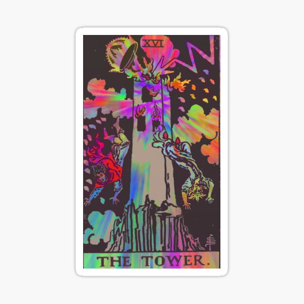 (High Resolution) The Tower - Psychedelic Rider Waite Tarot Card Sticker