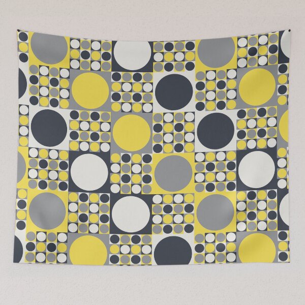 Item preview, Circles on a square tiles in a minimal ornament in yellow and gray color palette variations designed and sold by acidmit.