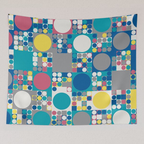 Item preview, Circles on a square tiles in an abstract mosaic in random yellow and gray color palette variations designed and sold by acidmit.