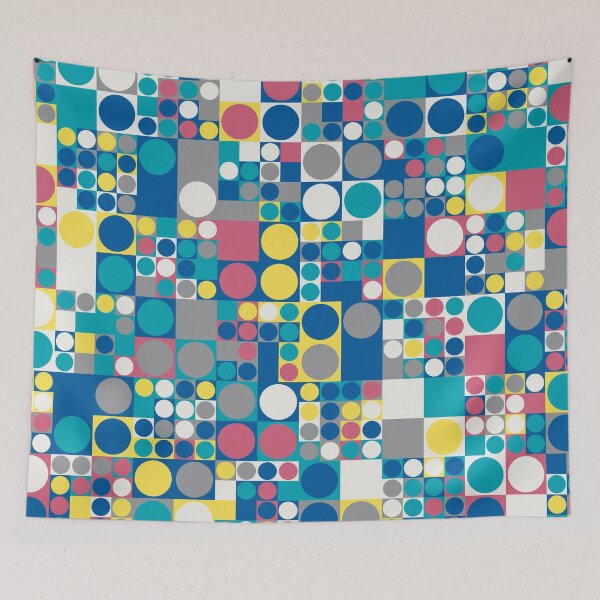 Item preview, Circles on a square tiles in an abstract mosaic in random yellow and gray color palette variations designed and sold by acidmit.