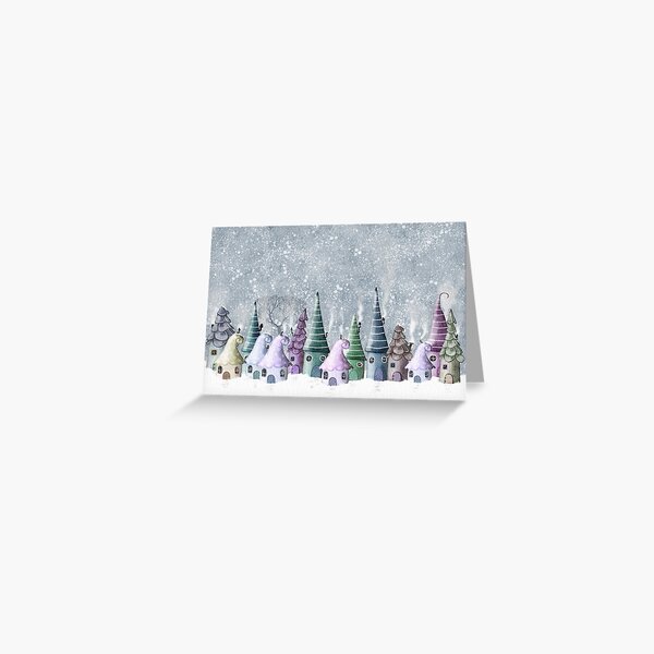 Tiny elf cottages in the snow Greeting Card