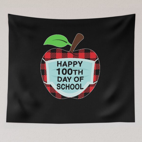 Item preview, happy 100th Day of School Teachers Virtual Learning Online apple Plaid mask designed and sold by ZAIN JAMAL.