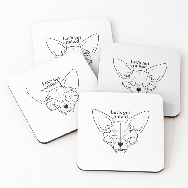Artikelvorschau, Let's Get Naked - Mollige Sphynx-Katze - Strichzeichnung - Haarloses, faltiges Kätzchen - Schwarzweiß - Witzzitat entworfen und verkauft von AnanasArt.