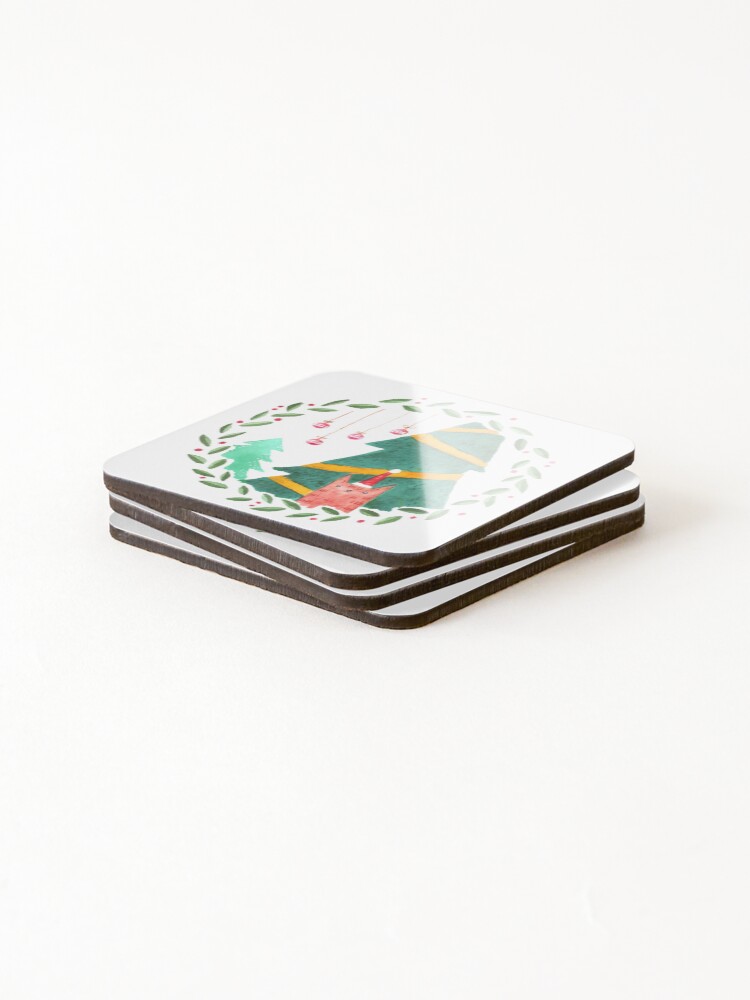 Thumbnail 4 of 5, Coasters (Set of 4), Cat and Christmas tree designed and sold by RapiLoco.