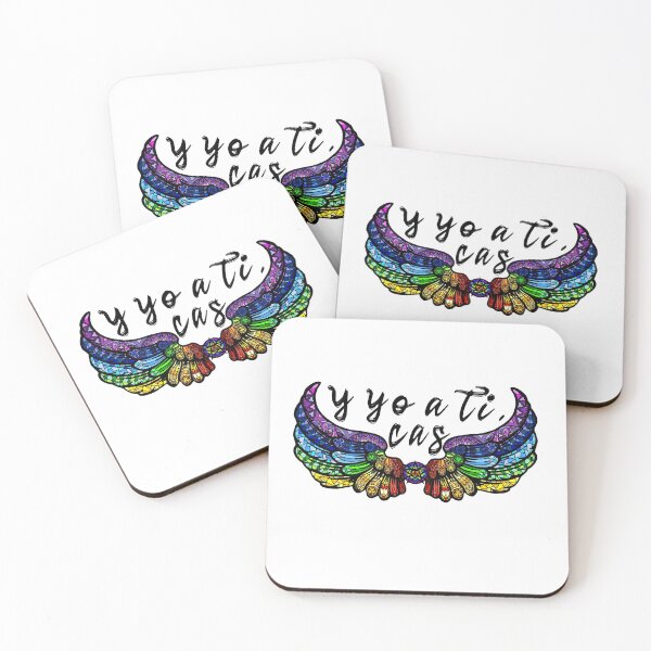 Item preview, Destiel DeanCas Spanish Wings "y yo a ti" (Stained Glass Rainbow) Black designed and sold by MinaMonsterMash.