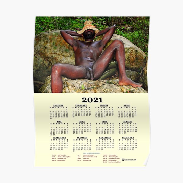 2021 calendario de hombres negros desnudos Póster