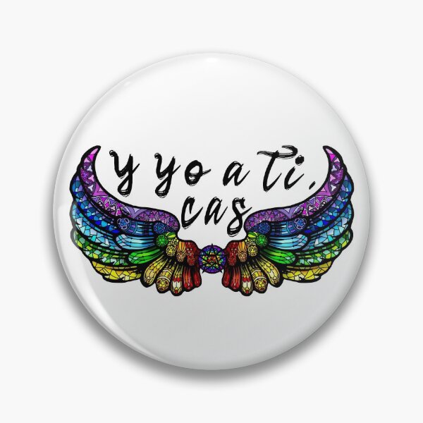 Item preview, Destiel DeanCas Spanish Wings "y yo a ti" (Stained Glass Rainbow SHADED) Black designed and sold by MinaMonsterMash.