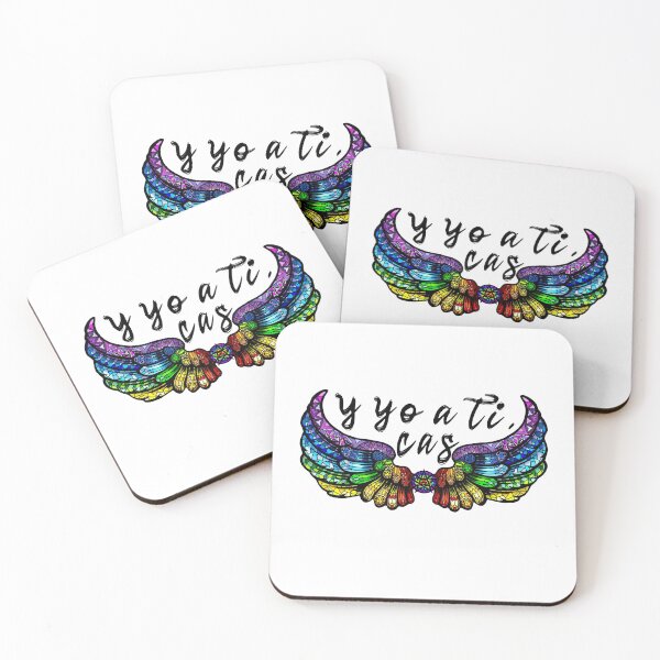 Item preview, Destiel DeanCas Spanish Wings "y yo a ti" (Stained Glass Rainbow SHADED) Black designed and sold by MinaMonsterMash.