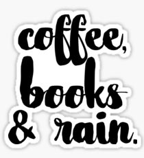 Pegatina Café, libros y lluvia.