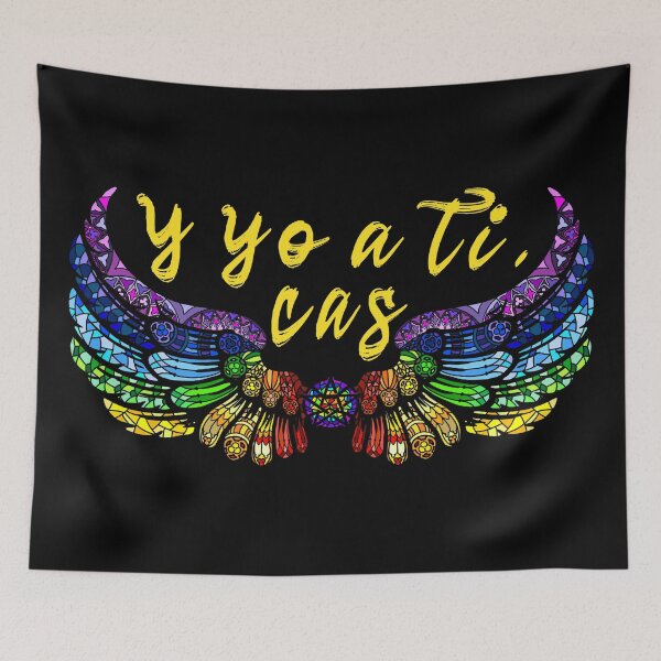 Item preview, Destiel DeanCas Spanish Wings "y yo a ti" (Stained Glass Rainbow) Yellow designed and sold by MinaMonsterMash.