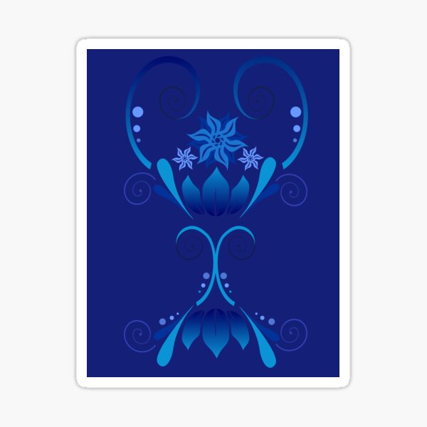 Swirls, Vines, and Flowers - (Blue on Dark Blue) Sticker