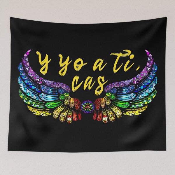 Item preview, Destiel DeanCas Spanish Wings "y yo a ti" (Stained Glass Rainbow SHADED) Yellow designed and sold by MinaMonsterMash.