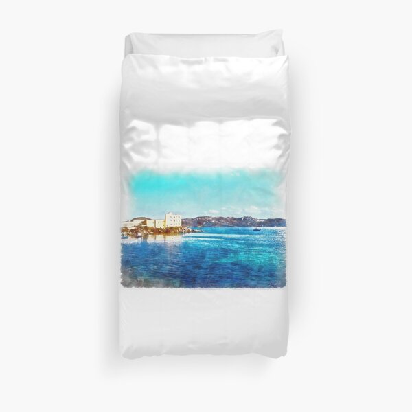 Island La Maddalena: sea landscape building and boats Duvet Cover