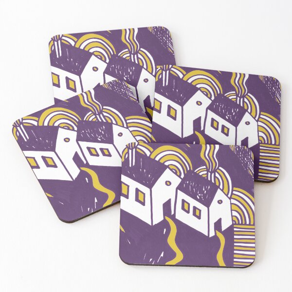 Item preview, Twin Houses at Winter in Purple on Ocher board designed and sold by Istvan Ocztos.