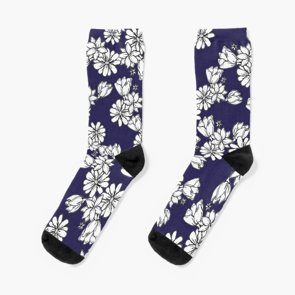 Navy Floral Socks, Fashion & Accessories