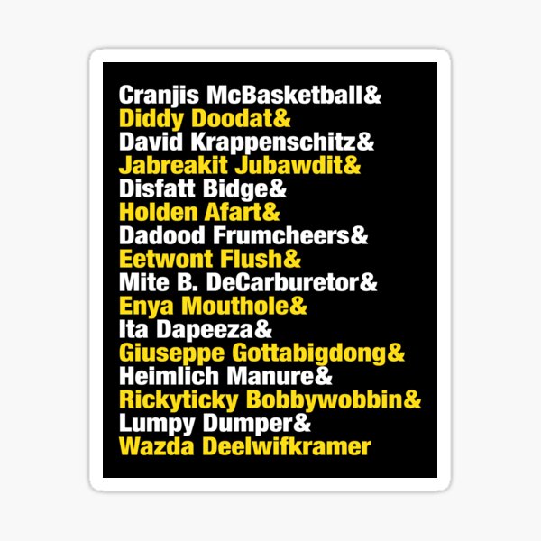 "Impractical Jokers Name Game List" Sticker for Sale by JordanWDesign