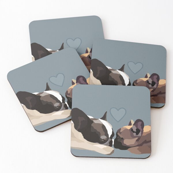 Artikelvorschau, Zwei Frenchies blaues Herz Hund Portrait digitale Illustration entworfen und verkauft von sherylwylie.