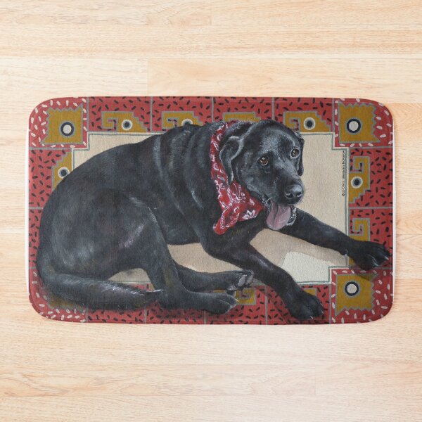 Ted on Red, Black Lab Bath Mat