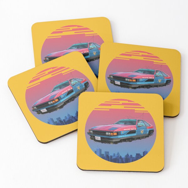 Item preview, Retrofuturistic pizza delivery car on colored ground designed and sold by dominic0925.