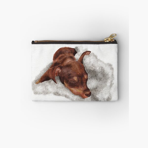 Item preview, Sleepy miniature Pinscher puppy dog on a fluffy cloud blanket watercolour designed and sold by haximica.
