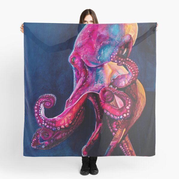 Item preview, Deep colourful pink and blue octopus ink painting from the depths designed and sold by The inked octopus garden .